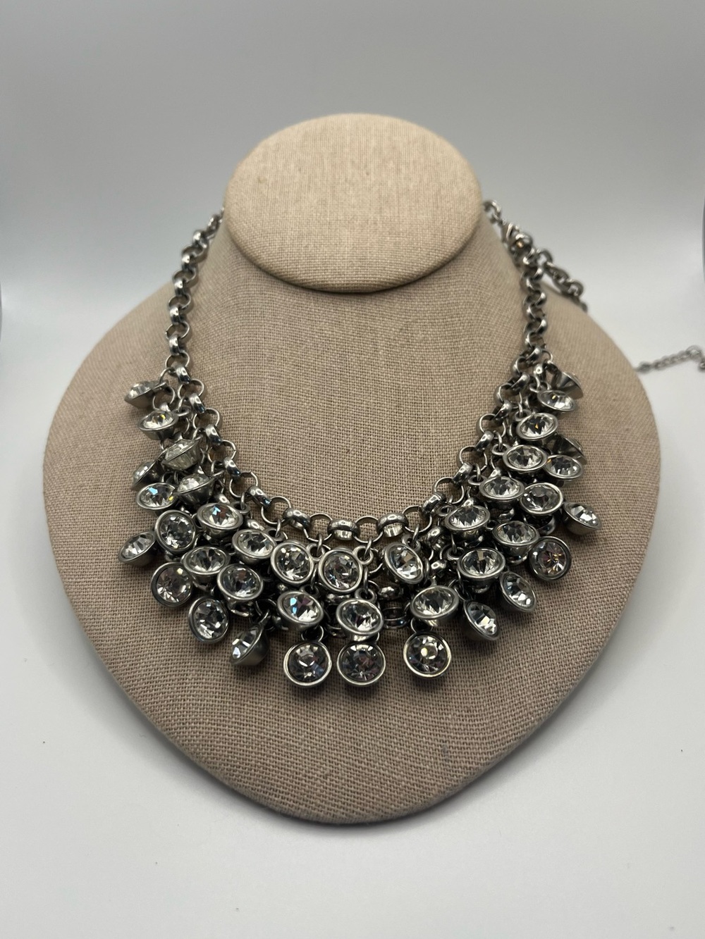 Silver Crystal Cluster Statement Necklace - Women Jewelry